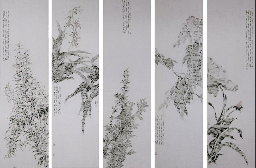 1-2007级美术学专业楚文君-中国画作品《叶颂五条屏》.png